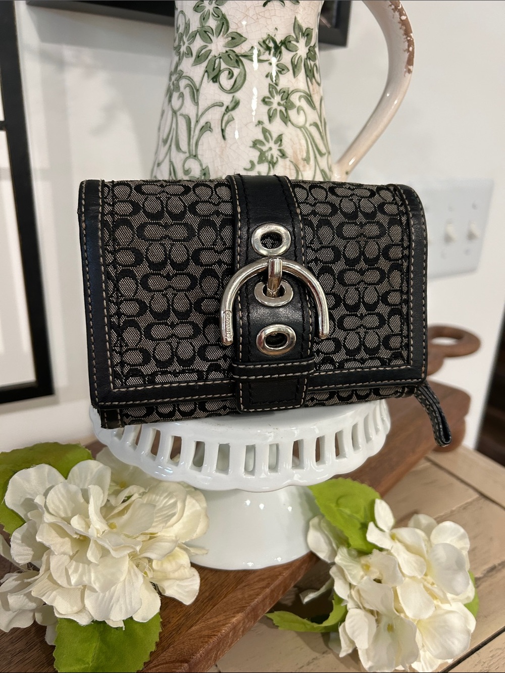 Coach Black Signature Canvas Wallet with Silver Hardware